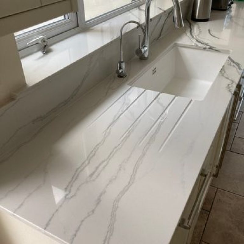 close up of white marble worktop