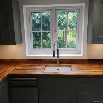 kitchen worktops in grey with dark wood worktop